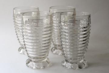 catalog photo of Manhattan vintage crystal clear Anchor Hocking tumblers, art deco stacked rings pattern