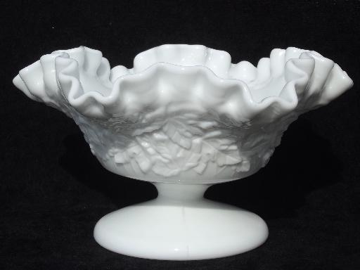 photo of Maple Leaf milk glass crimped ruffle compote bowl, vintage Westmoreland #1