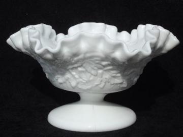 catalog photo of Maple Leaf milk glass crimped ruffle compote bowl, vintage Westmoreland