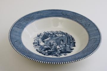 photo of Maple Sugaring scene vintage Currier & Ives blue and white china serving bowl
