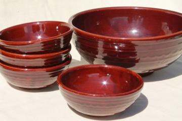 catalog photo of Marcrest daisy dot brown glaze stoneware pottery salad bowls set, vintage Mar-Crest