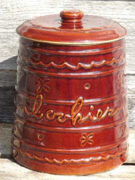 catalog photo of Marcrest daisy-dot stoneware cookie jar crock, vintage Western pottery