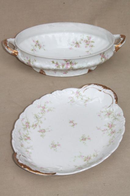 photo of Marie pink floral vintage Haviland Limoges china, oval serving dish & platter underplate #5