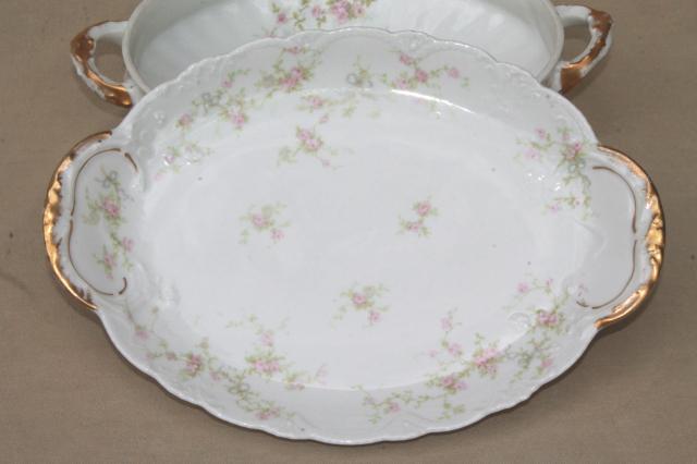 photo of Marie pink floral vintage Haviland Limoges china, oval serving dish & platter underplate #10