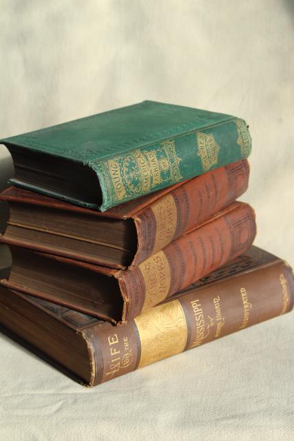 photo of Mark Twain, Washington Irving antique gold embossed Victorian era art binding book covers #1