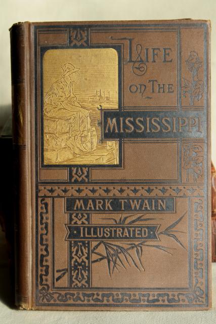 photo of Mark Twain, Washington Irving antique gold embossed Victorian era art binding book covers #2