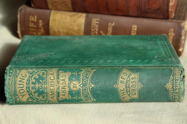 photo of Mark Twain, Washington Irving antique gold embossed Victorian era art binding book covers #8