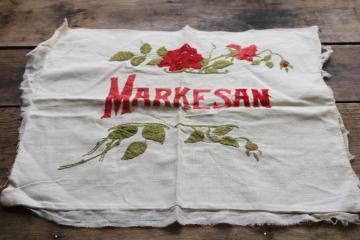 catalog photo of Markesan Wisconsin Green Lake souvenir old antique hand embroidered pillow top 