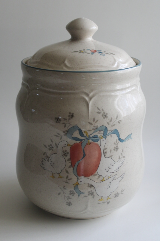 photo of Marmalade geese grandmacore cookie jar canister, vintage International stoneware #1