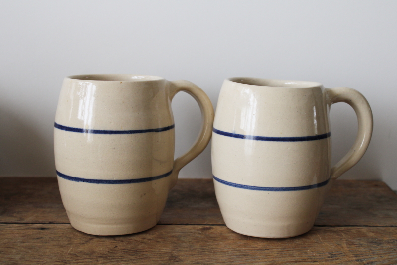 photo of Marshall pottery blue band stoneware mugs, large steins vintage crockery  #1