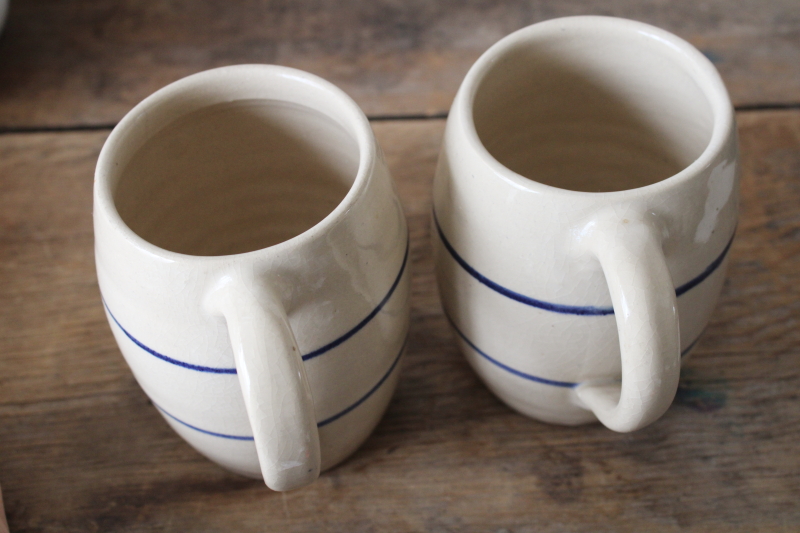photo of Marshall pottery blue band stoneware mugs, large steins vintage crockery  #2