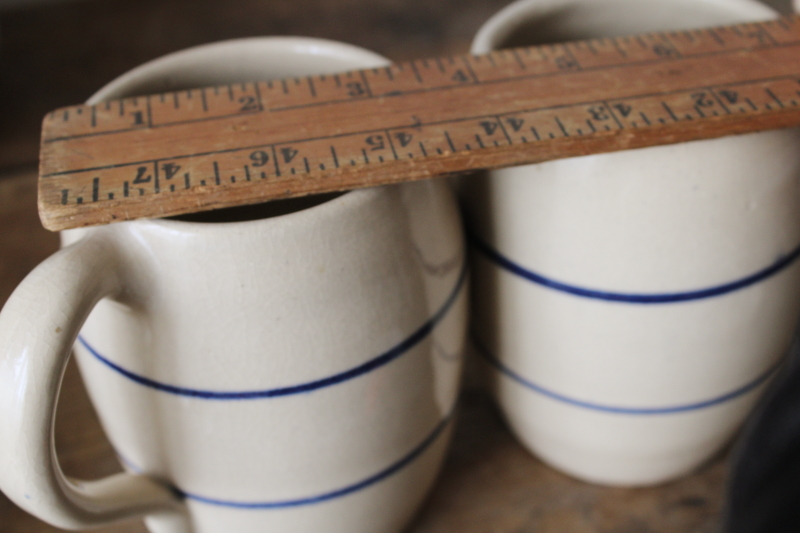 photo of Marshall pottery blue band stoneware mugs, large steins vintage crockery  #6
