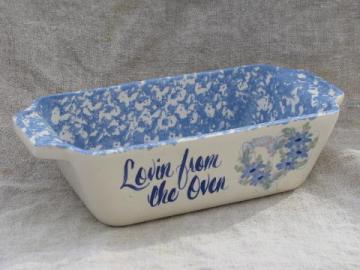catalog photo of Marshall pottery spongeware bread loaf pan, Lovin from the Oven