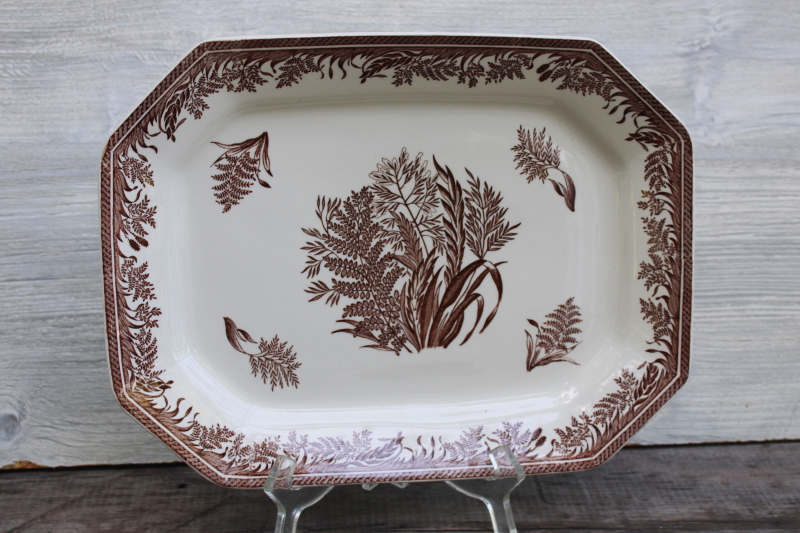 photo of Martha Stewart Danish Fern pattern brown transferware English ironstone platter early 2000s vintage  #1