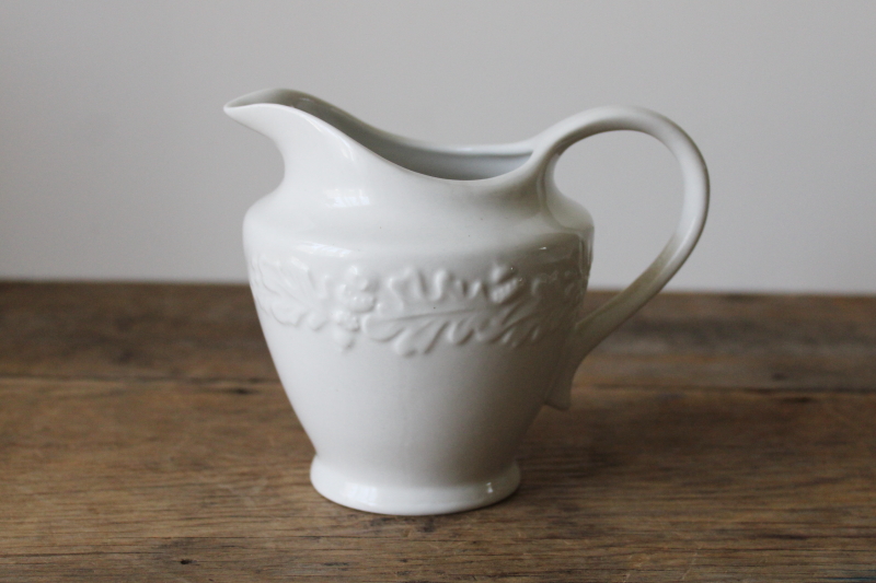 photo of Martha Stewart Everyday white ironstone china creamer pitcher oak leaf & acorn embossed  #1