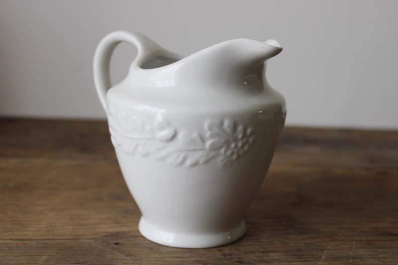 photo of Martha Stewart Everyday white ironstone china creamer pitcher oak leaf & acorn embossed  #2