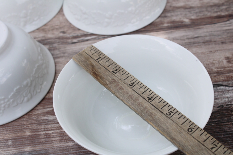 photo of Martha Stewart MSE Acorn oak leaf embossed china, deep bowls neutral fall dinnerware, white ironstone style #5