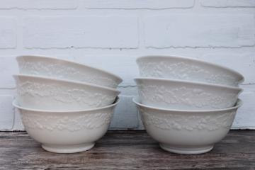 catalog photo of Martha Stewart MSE Acorn oak leaf embossed china, deep bowls neutral fall dinnerware, white ironstone style