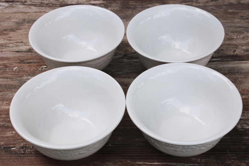 photo of Martha Stewart MSE Acorn oak leaf embossed china, deep bowls neutral fall dinnerware, white ironstone style #3