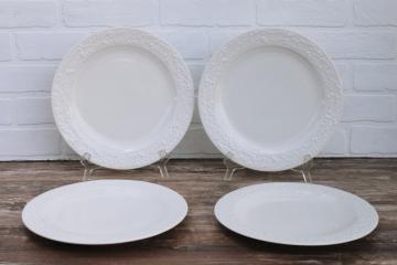 catalog photo of Martha Stewart MSE Acorn oak leaf embossed china, neutral fall dinnerware dinner plates set, white ironstone style
