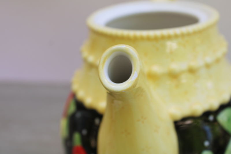 photo of Mary Engelbreit ME Ink ceramic teapot, Y2K vintage colorful flowers black & yellow  #4