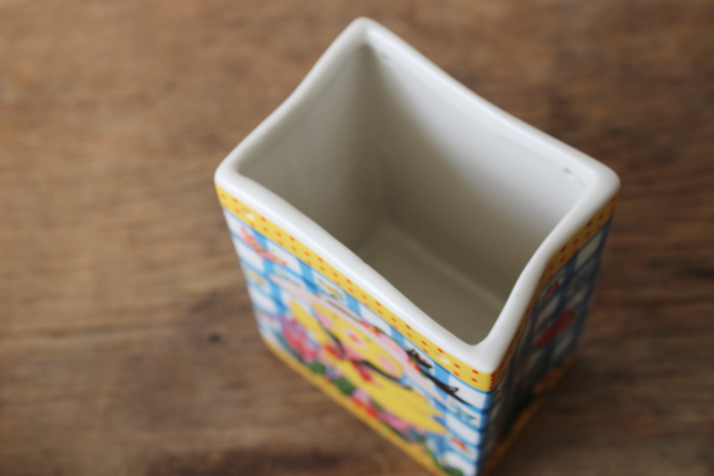 photo of Mary Engelbreit ceramic paper bag vase or planter, spring chick in flowered sun hat  #3