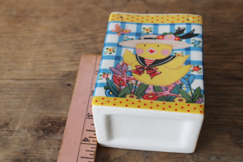 photo of Mary Engelbreit ceramic paper bag vase or planter, spring chick in flowered sun hat  #4