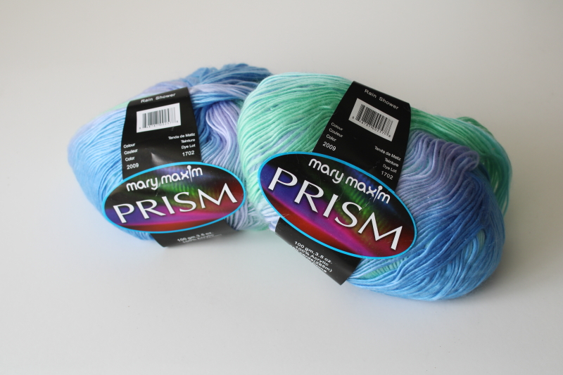 photo of Mary Maxim Prism acrylic yarn Rain Shower soft blues greens shaded color  #1