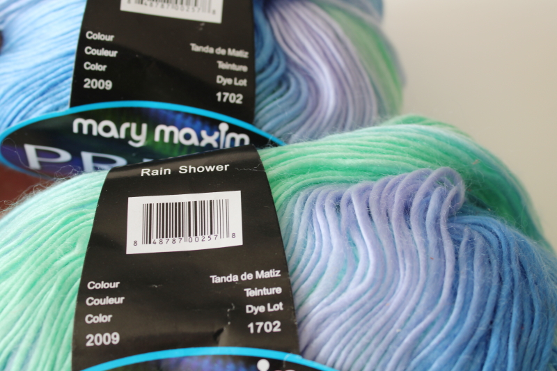 photo of Mary Maxim Prism acrylic yarn Rain Shower soft blues greens shaded color  #2