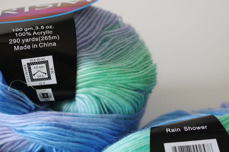 photo of Mary Maxim Prism acrylic yarn Rain Shower soft blues greens shaded color  #3