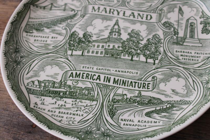 photo of Maryland souvenir plate green & white print map, tourist vacation spots #2