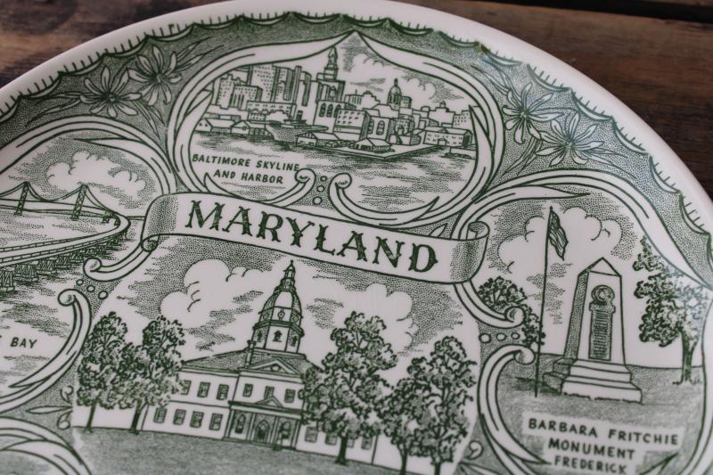 photo of Maryland souvenir plate green & white print map, tourist vacation spots #3