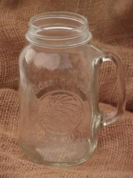 catalog photo of Mason jar iced tea glass, 1 qt Golden Harvest drinking jar mug w/ handle 