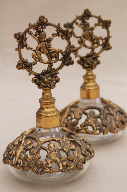 photo of Matson ormulu gold metal filigree glass dauber perfume bottles, hollywood regency vintage #1