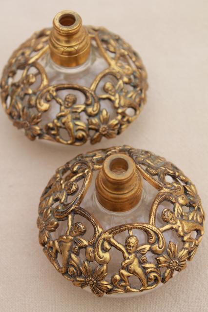 photo of Matson ormulu gold metal filigree glass dauber perfume bottles, hollywood regency vintage #2