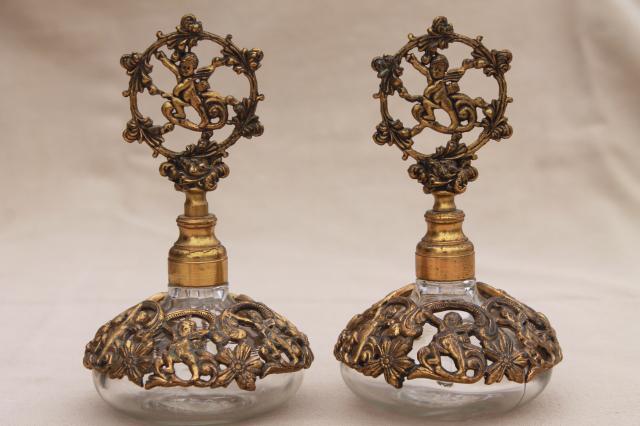 photo of Matson ormulu gold metal filigree glass dauber perfume bottles, hollywood regency vintage #7