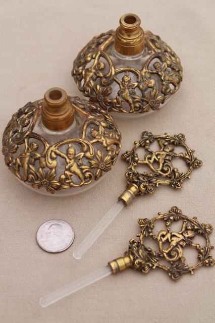 photo of Matson ormulu gold metal filigree glass dauber perfume bottles, hollywood regency vintage #12