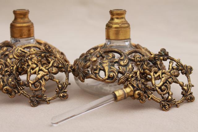 photo of Matson ormulu gold metal filigree glass dauber perfume bottles, hollywood regency vintage #13