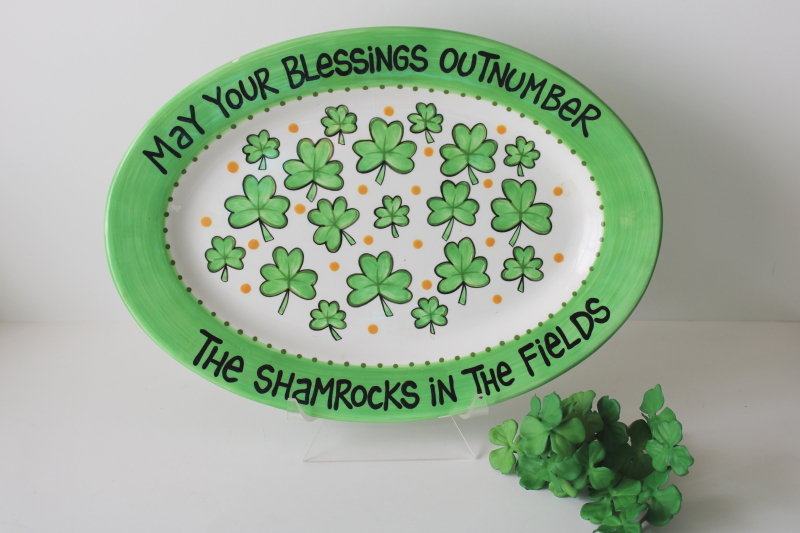 photo of May Your Blessings Outnumber Shamrocks, Lorrie Veasey Enesco ceramic tray St Patrick's Day  #1