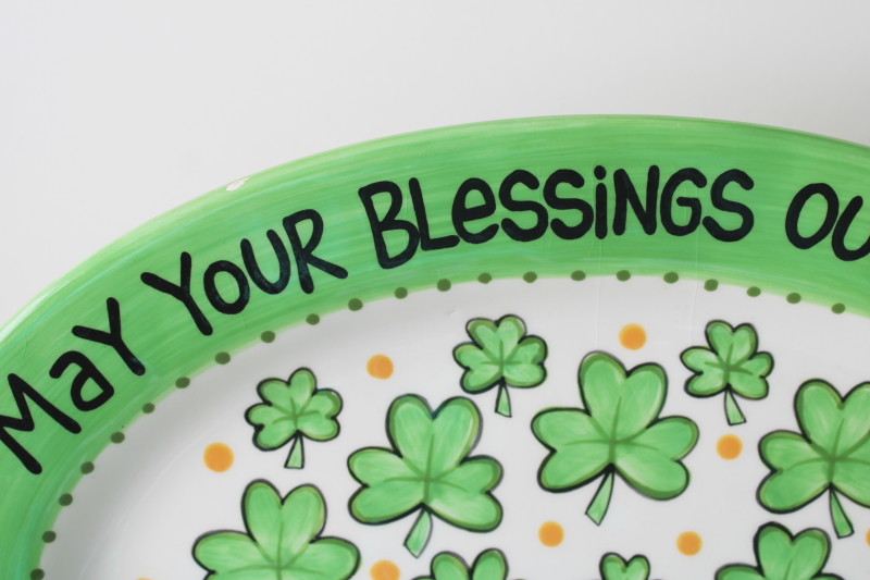 photo of May Your Blessings Outnumber Shamrocks, Lorrie Veasey Enesco ceramic tray St Patrick's Day  #2