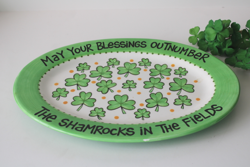 photo of May Your Blessings Outnumber Shamrocks, Lorrie Veasey Enesco ceramic tray St Patrick's Day  #3