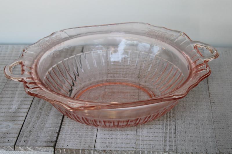 photo of Mayfair pattern vintage Anchor Hocking pink depression glass bowl w/ handle #1