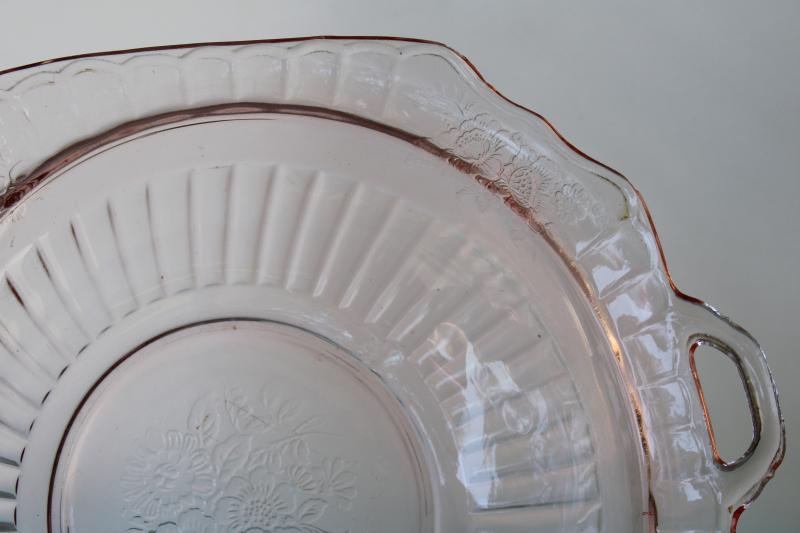 photo of Mayfair pattern vintage Anchor Hocking pink depression glass bowl w/ handle #2