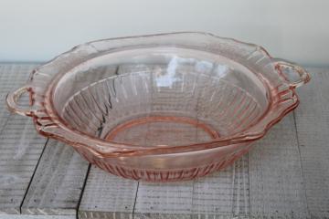 catalog photo of Mayfair pattern vintage Anchor Hocking pink depression glass bowl w/ handle