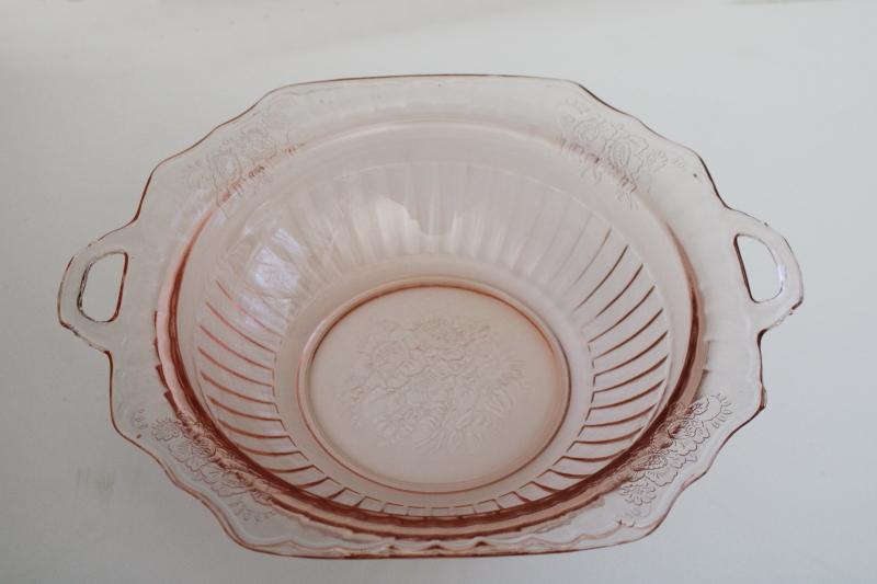 photo of Mayfair pink depression glass handled bowl, 1930s vintage Anchor Hocking glassware #1