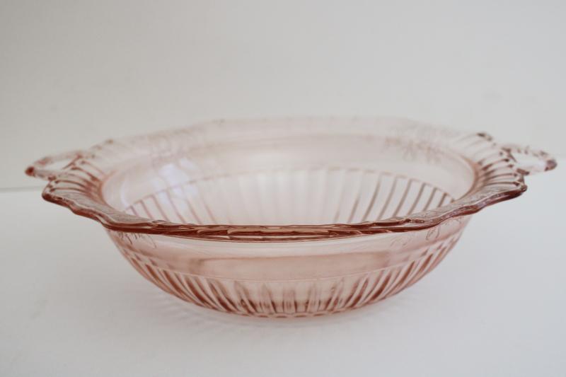 photo of Mayfair pink depression glass handled bowl, 1930s vintage Anchor Hocking glassware #6