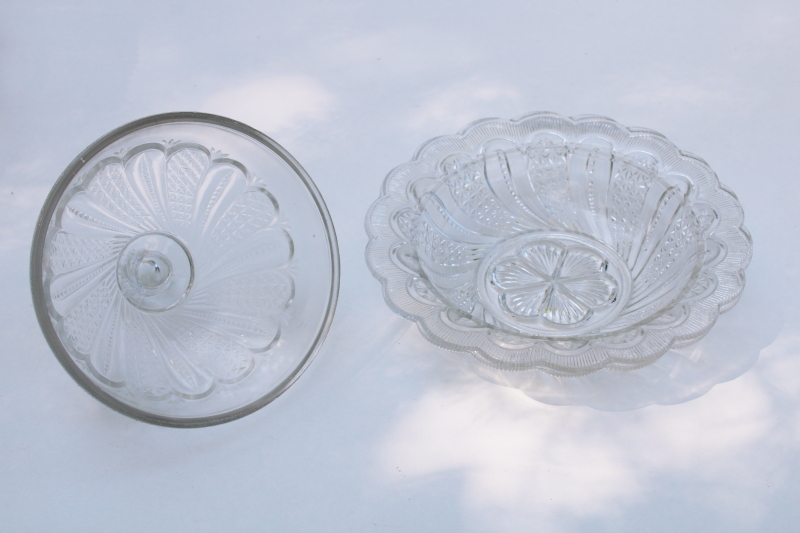 photo of McKee Doric feather pattern pressed glass butter dish, round butter dish plate w/ dome cover #2