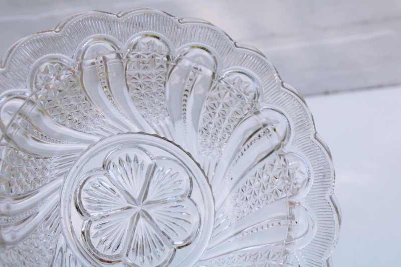 photo of McKee Doric feather pattern pressed glass butter dish, round butter dish plate w/ dome cover #3