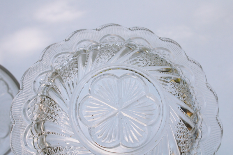 photo of McKee Doric feather pattern pressed glass butter dish, round butter dish plate w/ dome cover #4