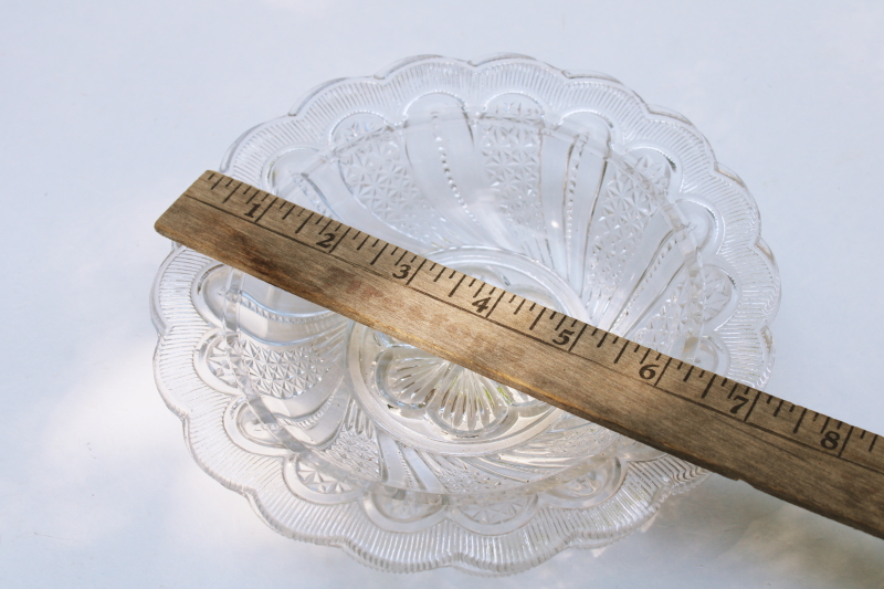 photo of McKee Doric feather pattern pressed glass butter dish, round butter dish plate w/ dome cover #6